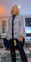 Dolly Grey Chunky Knit Cardigan – 3D Flower Border & Pagoda  Sleeves