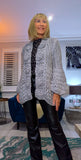 Dolly Grey Chunky Knit Cardigan – 3D Flower Border & Pagoda  Sleeves