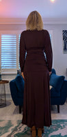Aspen Ruched Dress – Autumnal Rust with Drop Waist & Slash Neck