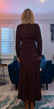 Aspen Ruched Dress – Autumnal Rust with Drop Waist & Slash Neck