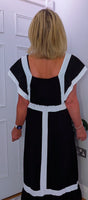 Waverley  Dress – Black Midi Dress with White Block Edge