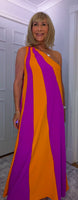 Tate Dress – Magenta & Orange Asymmetric Maxi Dress
