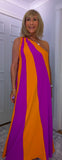 Tate Dress – Magenta & Orange Asymmetric Maxi Dress