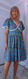 Codie Cotton Knee-Length Dress – Turquoise & Terracotta Boho Print