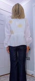 Melanie Cotton Smock Blouse – White or Cream with Gold Embroidery