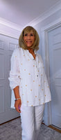 Daryl Cotton Blouse – White with Gold Embroidered Flowers
