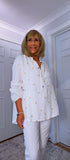 Daryl Cotton Blouse – White with Gold Embroidered Flowers