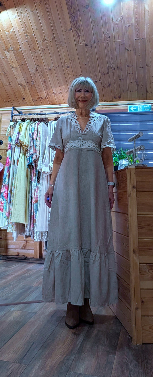 Azora  embroidered midi dress with cream detail