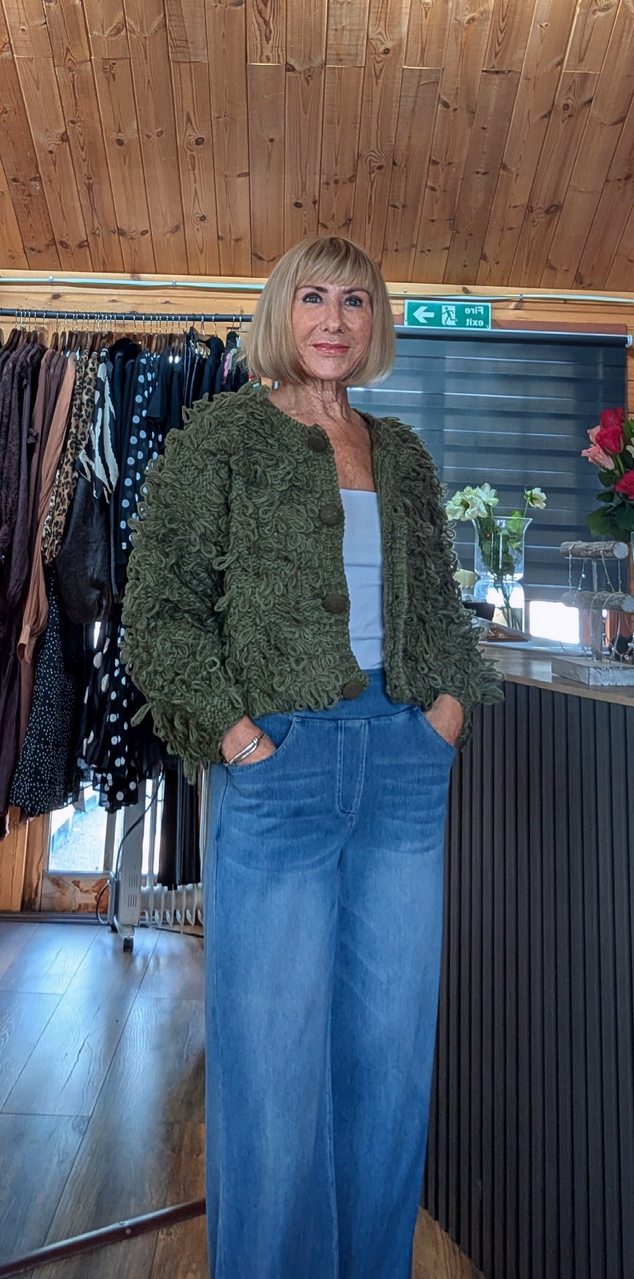 Dahlia khaki green statement knit with long sleeves