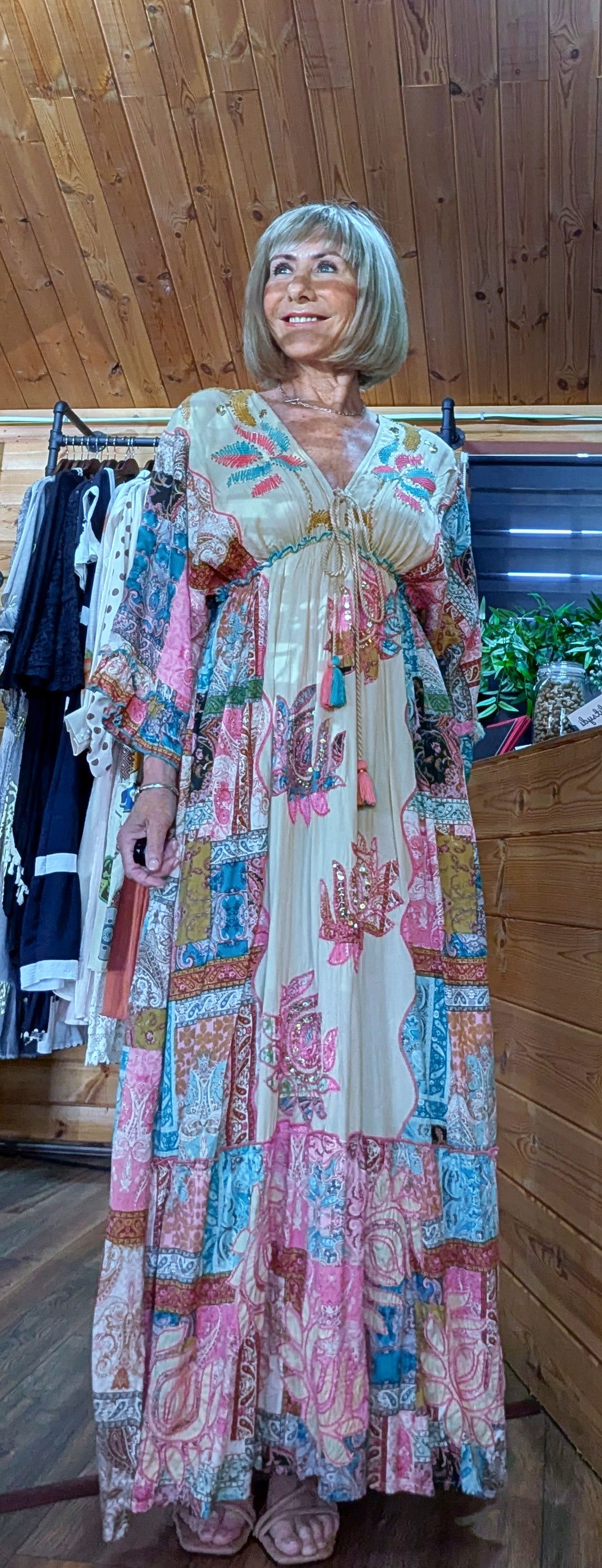 Ember Boho Maxi Dress – Multicoloured Viscose Patchwork Dress