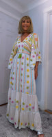 Julia White Bohemian Dress with Floral Embroidery