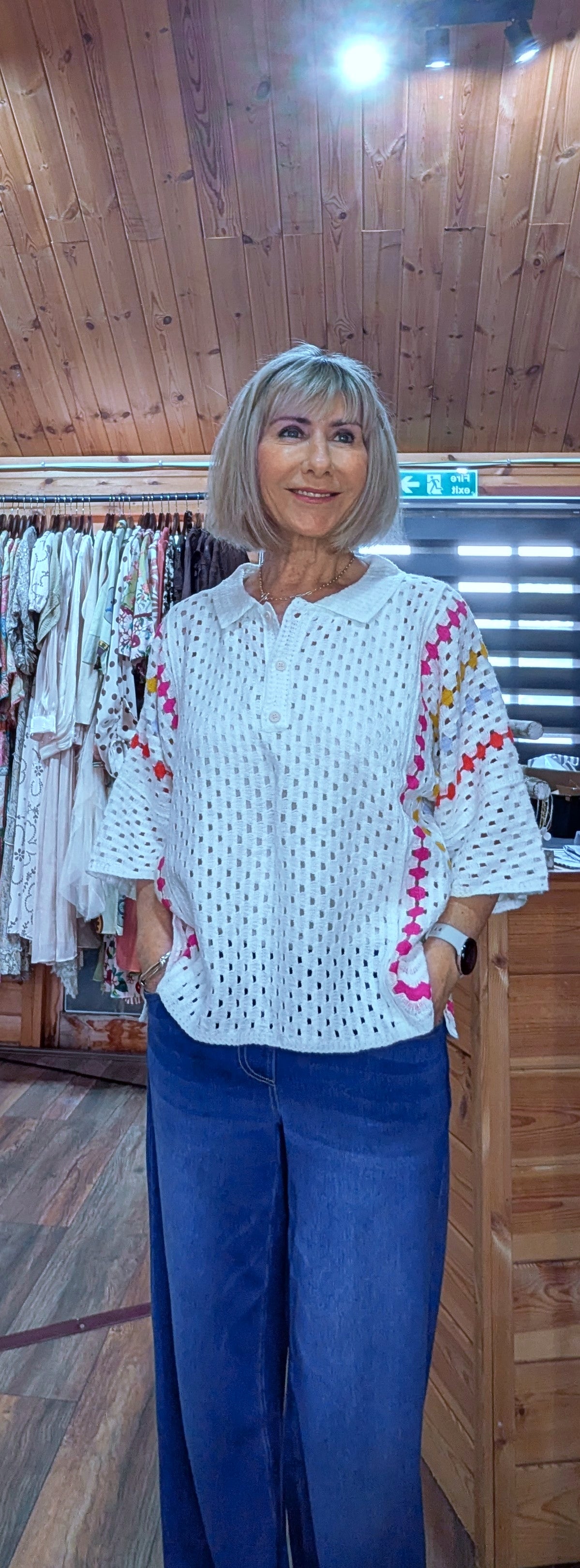 Colour detail crochet top for women UK boutique fashion close up view