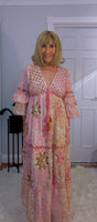 Clara Pink Boho Maxi Dress – Embroidered, Sequinned, 100% Cotton