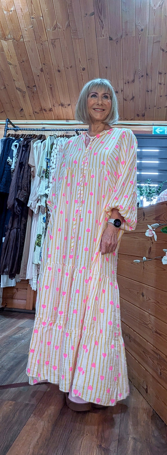 Cassie Cotton Boho Maxi Smocked  Dress in Lemon