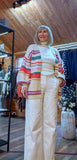 Valerie Chunky  Cardigan  With Balloon Sleeves in Cream with Multicoloured Stripes