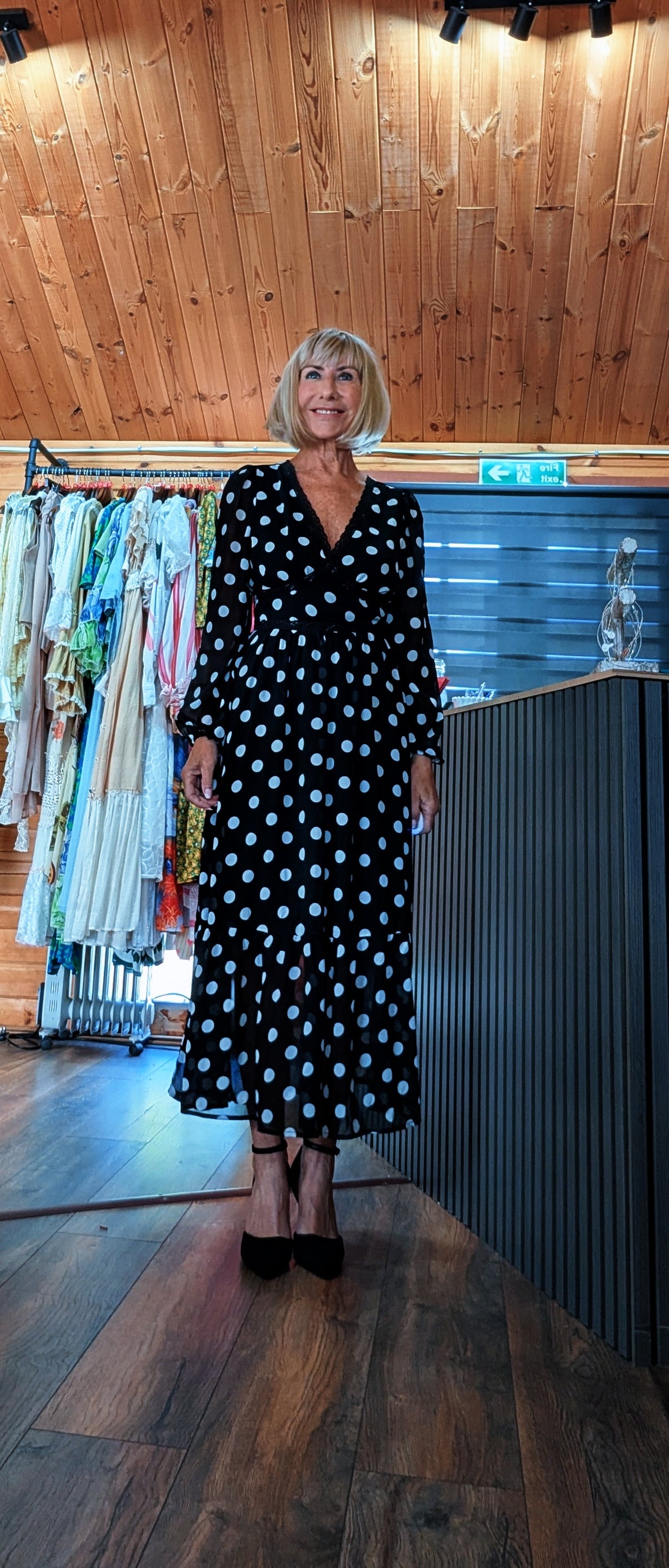Hazel printed midi dress in black and white