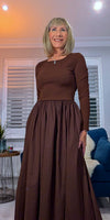 Betty Dress – Ribbed Cotton Jersey with Flared Skirt & Pockets (Black or Chocolate Brown)