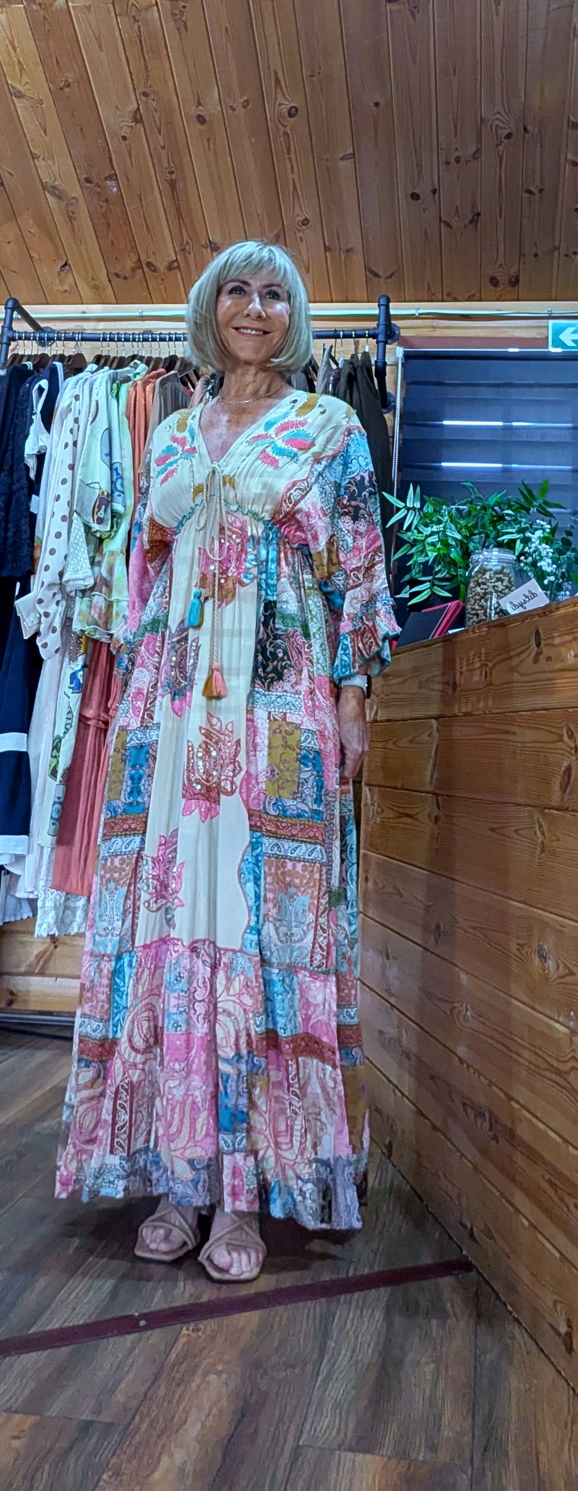 Ember Boho Maxi Dress – Multicoloured Viscose Patchwork Dress