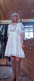 Bo Smocked Linen Cotton Dress White with Pink and Blue Embroidery