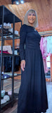 Isla Jersey Dress – Ruched Waist & Flared Skirt