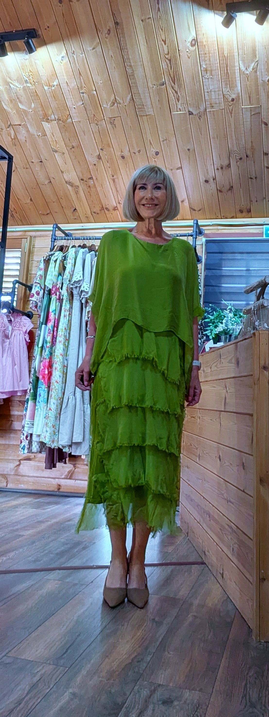 Green occasion silk dress UK