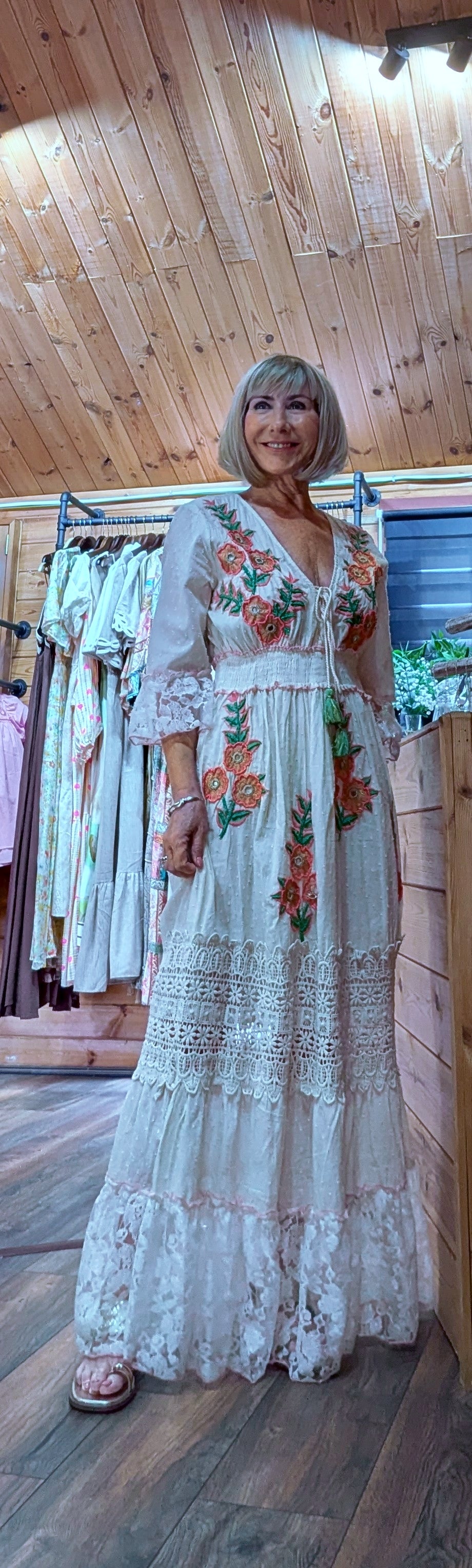 Boho embroidery maxi dress for festivals and vacations