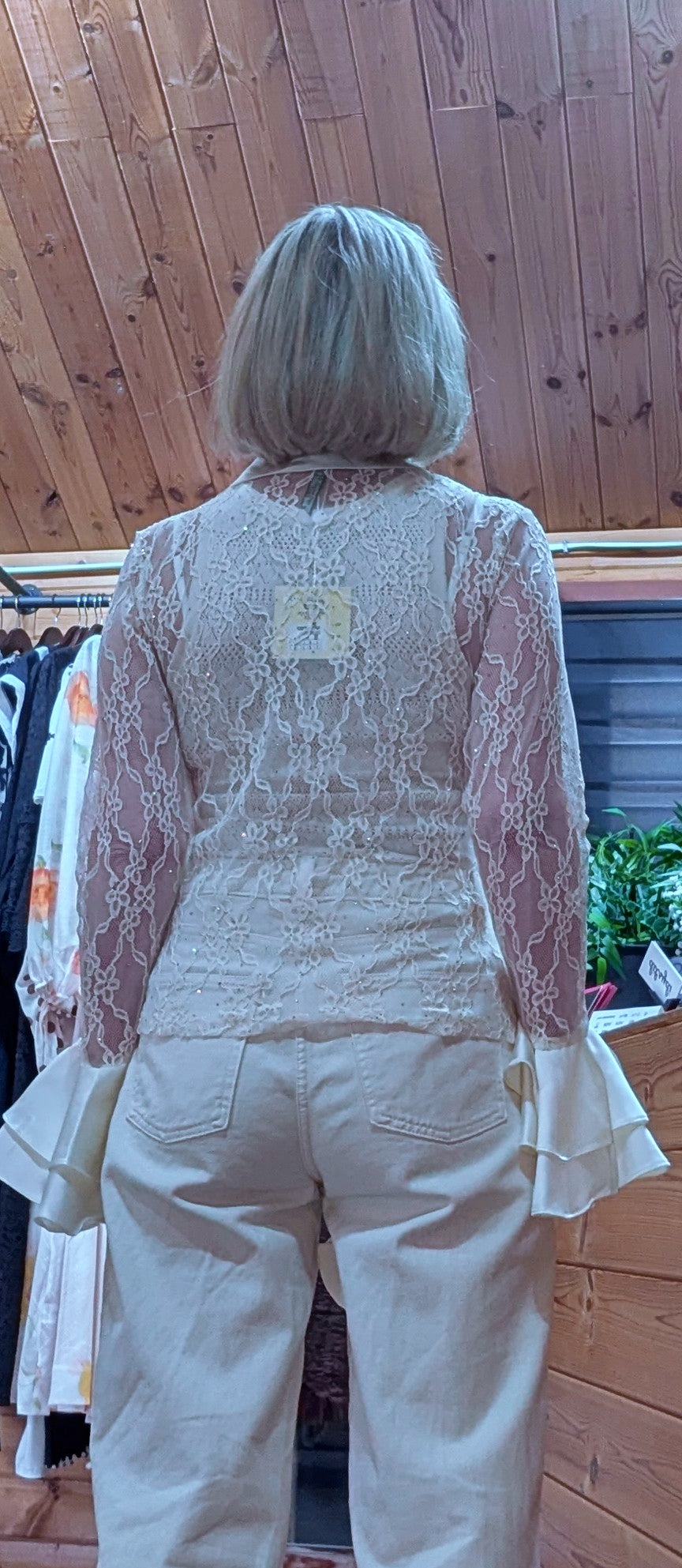 Rear close up of Vivienne lace blouse in ivory