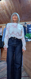 Polly Ivory  Lace Blouse with High Frill Neck