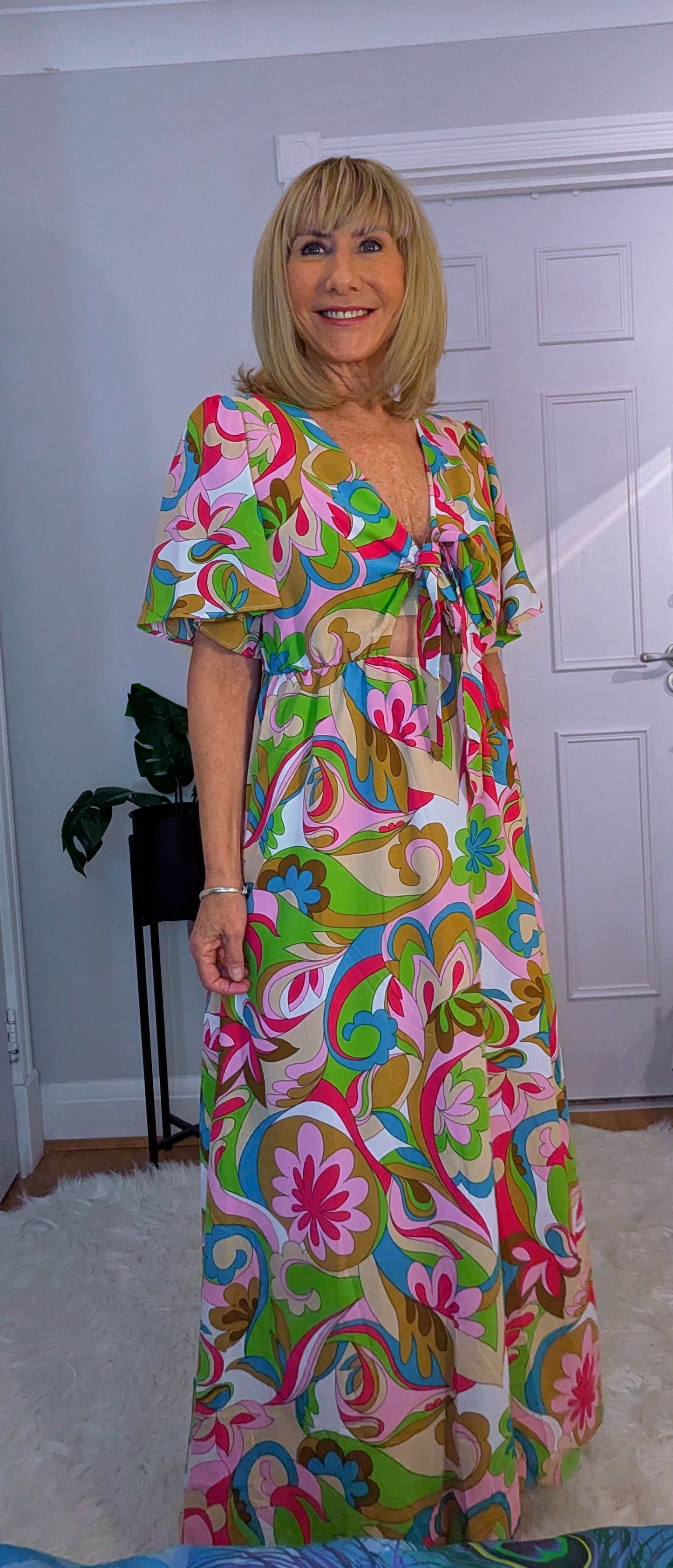 Flora Dress Maxi Silky Summer Dress in Green or Pink