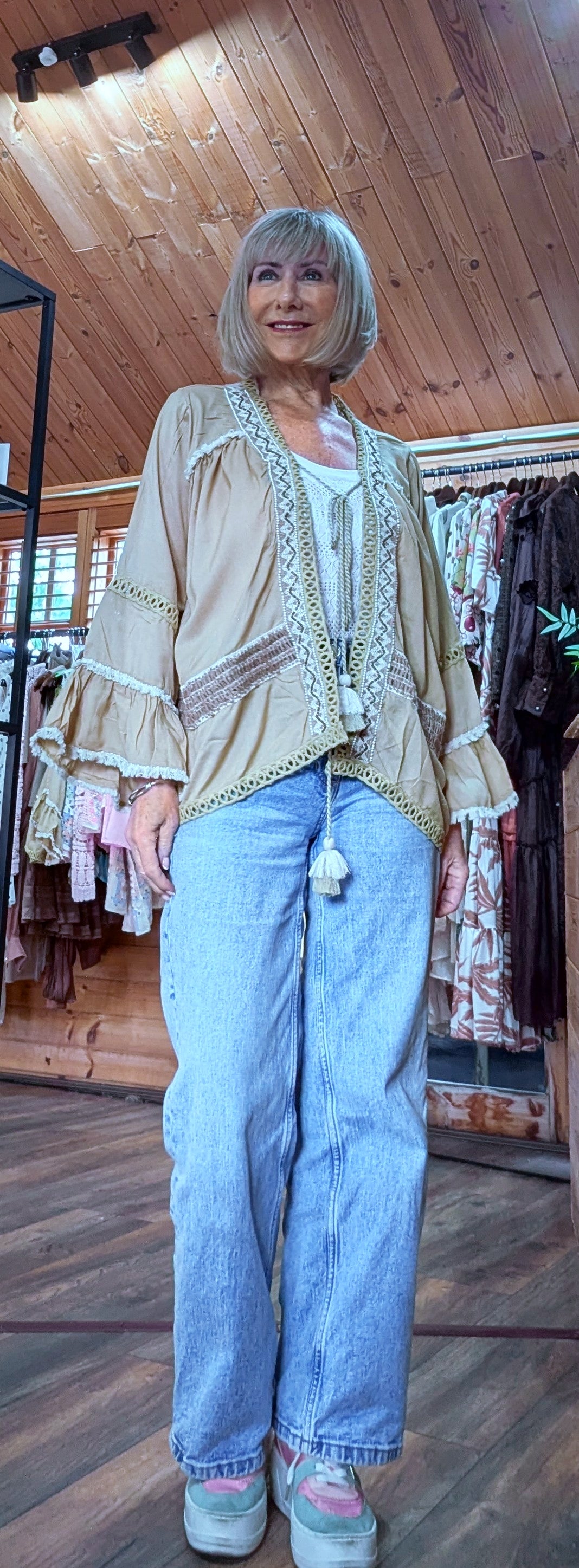 Khaki green summer blouse for women