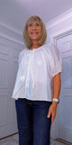 Clover White Silk Boho Blouse – Balloon Sleeves & Embroidered Floral Detail