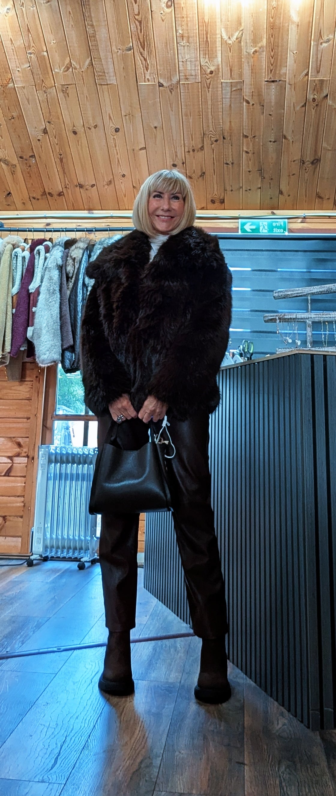 ditsydi wearing the Bella soft brown faux fur winter jacket