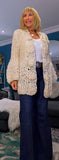 Dolly Grey Or Cream  Chunky Knit Cardigan – 3D Flower Border & Pagoda  Sleeves