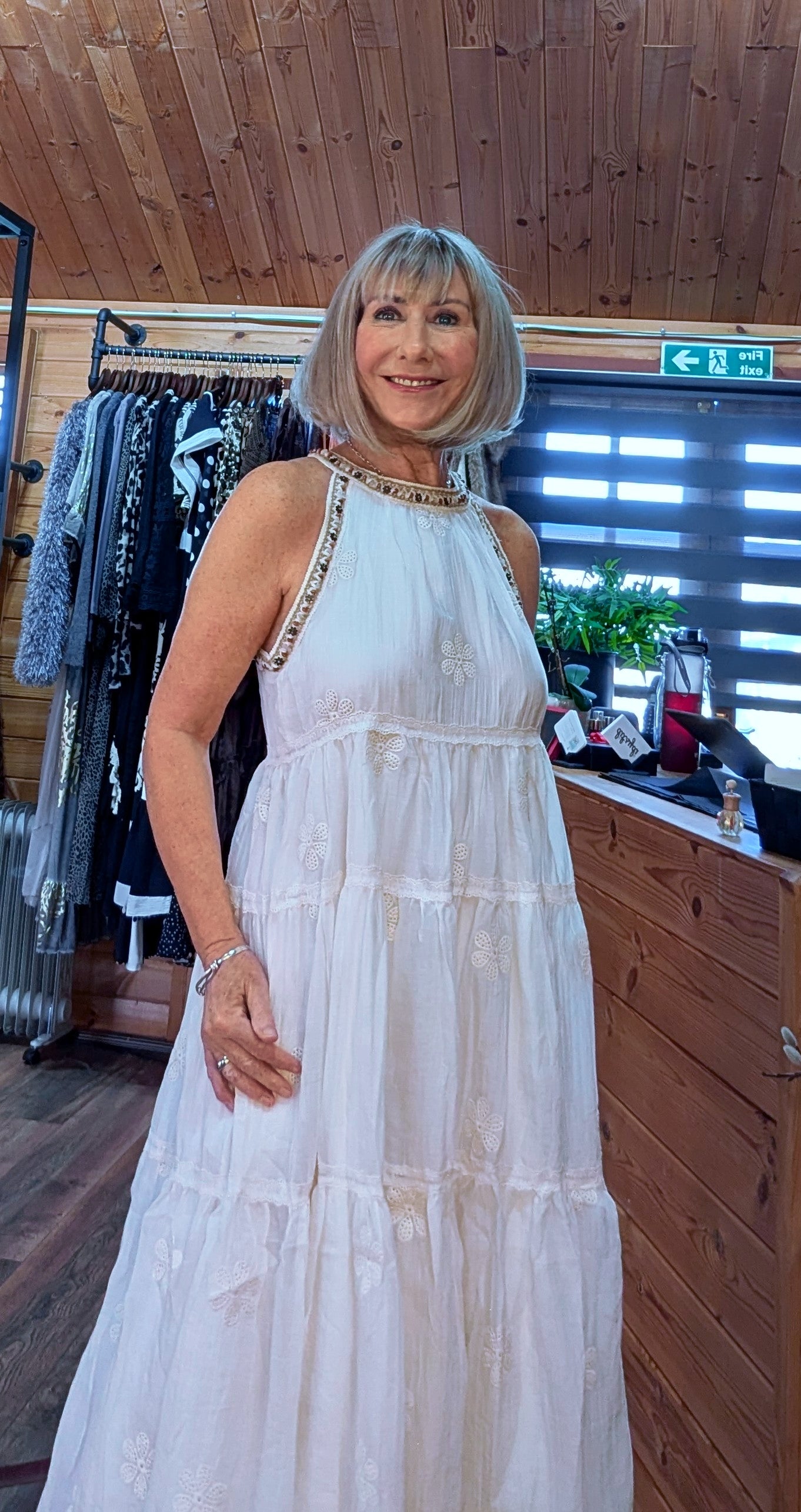Kiki Ivory Midi Silk and Cotton Sleeveless  Dress