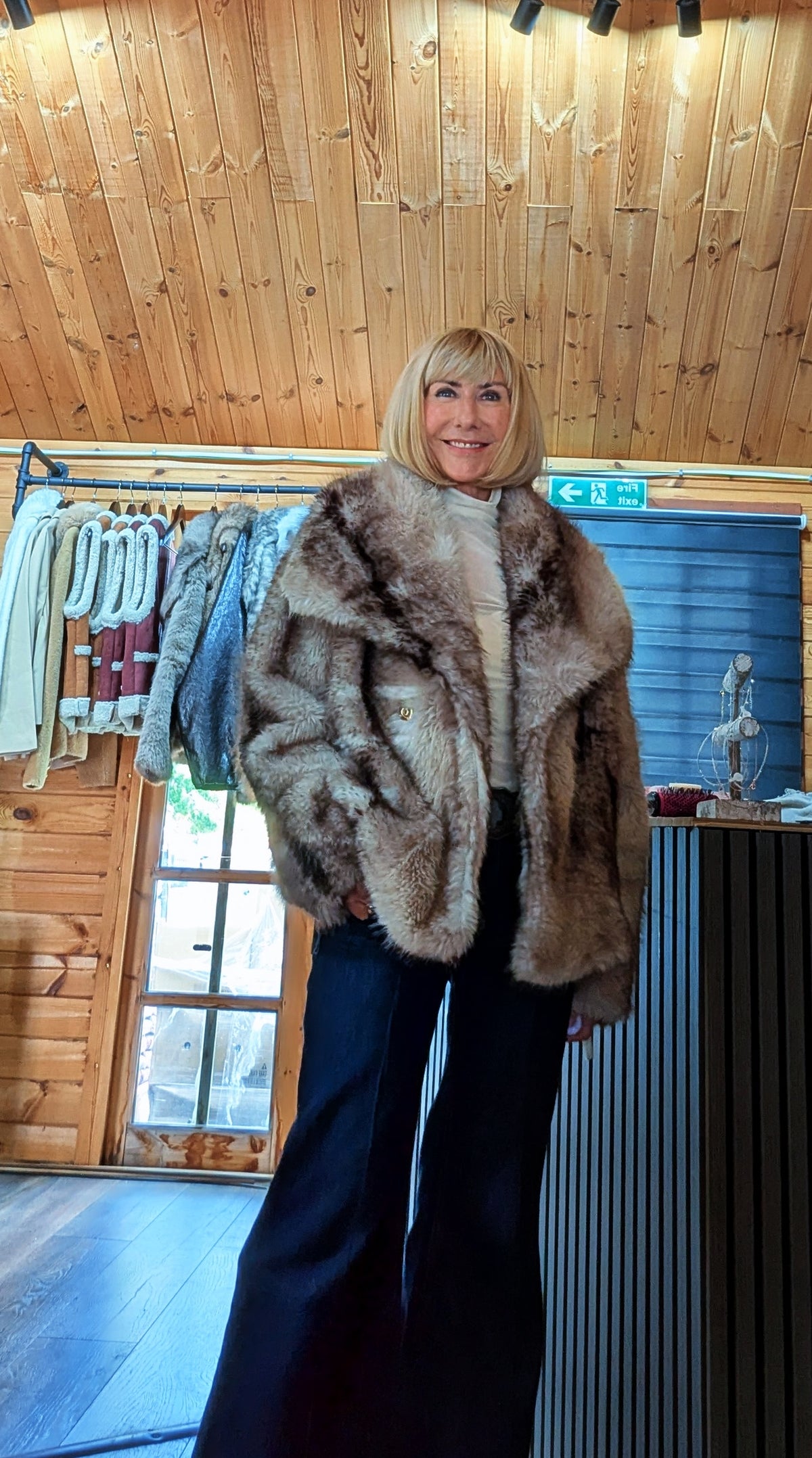 Charlotte short faux-fur jacket in rich beige  styled by ditsydi