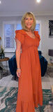 Eadie Shirred Prairie Dress – Cotton - Ecru - Terracotta