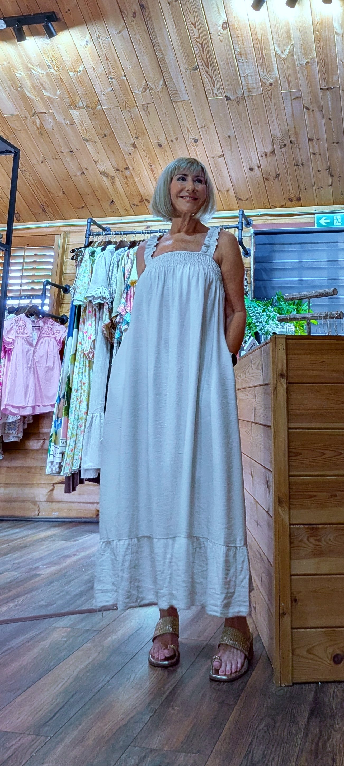 Nadia Frill Strap Cotton Maxi Dress