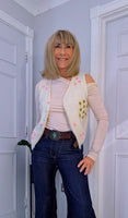 Constance Sleeveless Cardigan – Ivory Knit with Embroidery, One Size