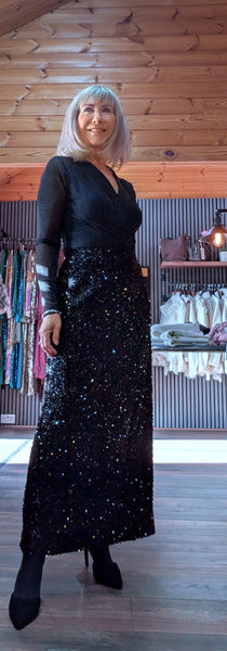 Florentine Black Sequin Pencil Skirt – Fully Lined