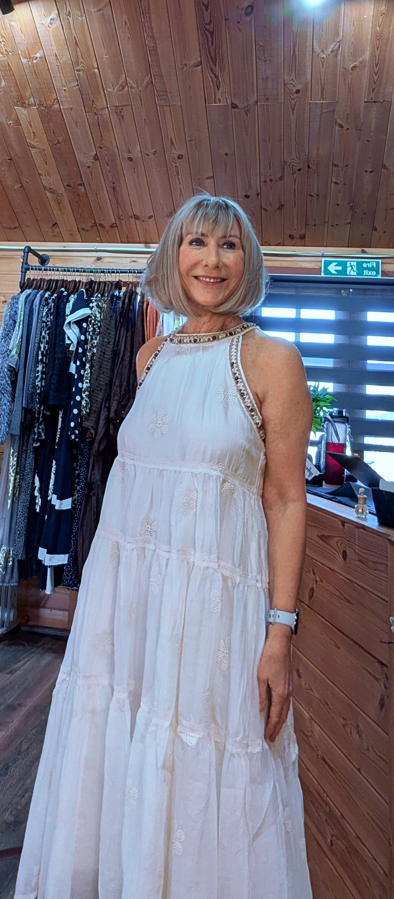 Kiki Ivory Midi Silk and Cotton Sleeveless  Dress