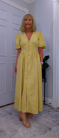 Bethany Yellow Check Midi Dress – Vintage Puff Sleeve Style
