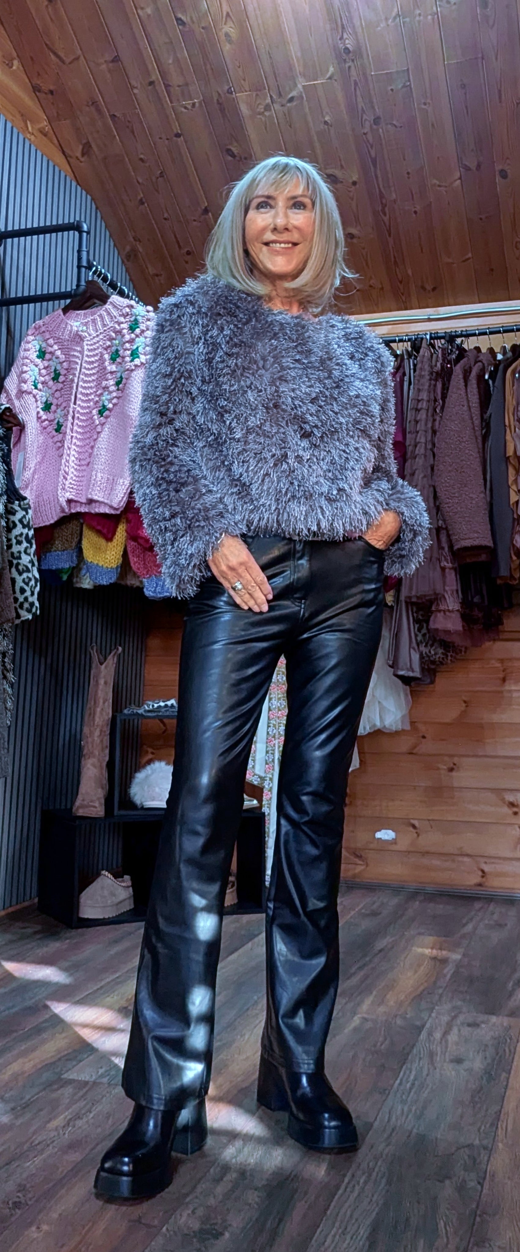 Fifi Grey  Fringe Top Long Sleeve Sweater Style
