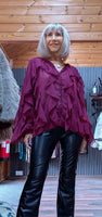 Estelle Bordeaux Ruffle Blouse – V-Neck with Button Front