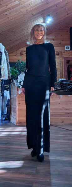 Martha Black Slinky Dress – Sparkle Side Split Evening Dress