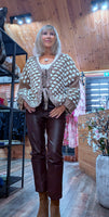 Lara Chunky Oversized Cardigan – Camel with White Embroidery Bobbles