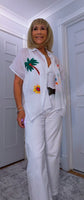 Alma Tropical Print Embroidered Cotton Shirt – One Size (UK 8–16)