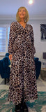 Gaynor Leopard Print Pleated Maxi Dress – Chiffon Feel with V-Neck