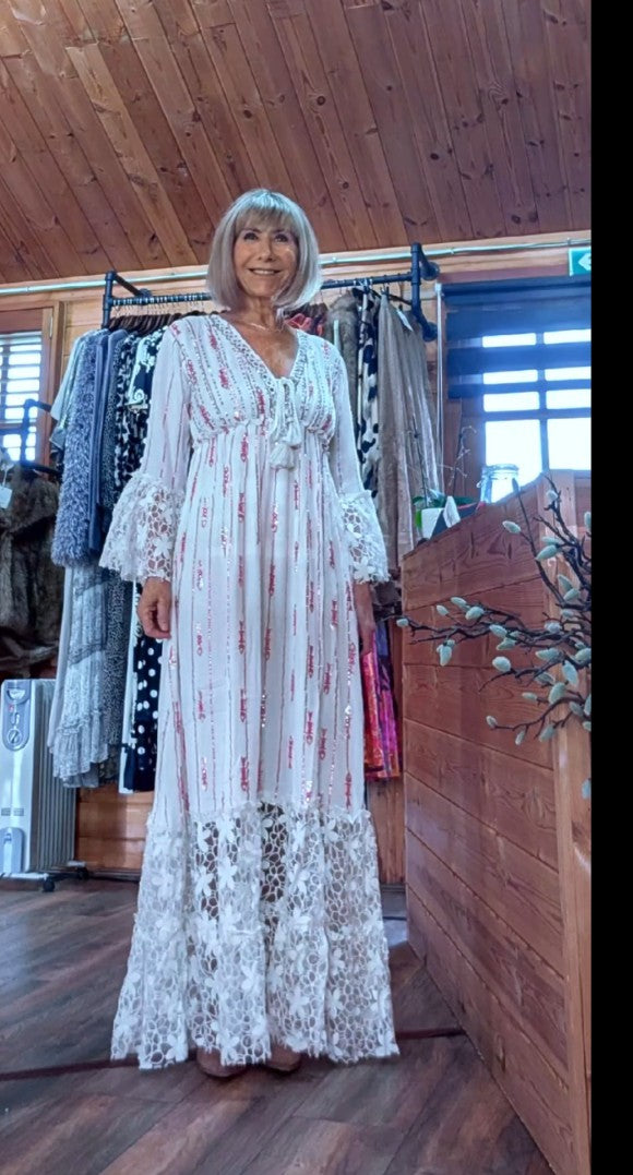 Bohemian lace detail maxi dress for summer holidays

