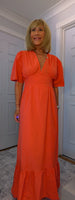 Claire Cotton Boho Dress – Tie Back Midi in Coral or Terracotta | UK 8-14