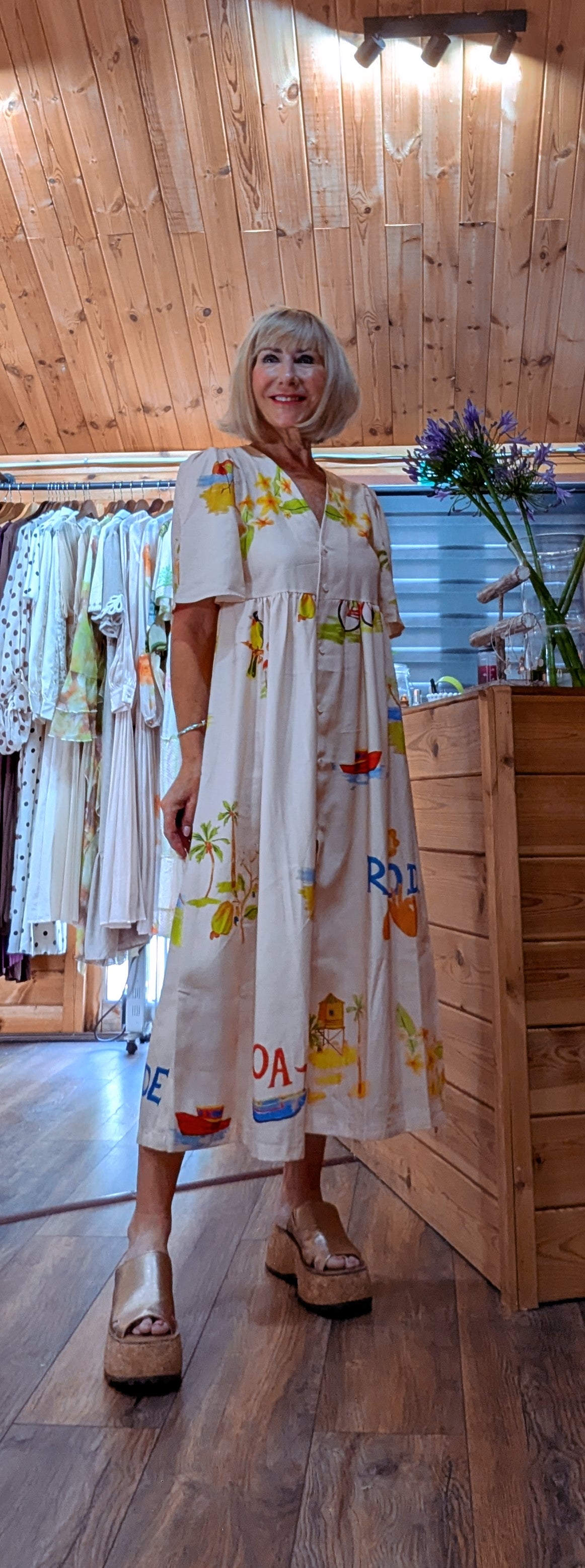 Fiona Printed Button-Front Midi Dress